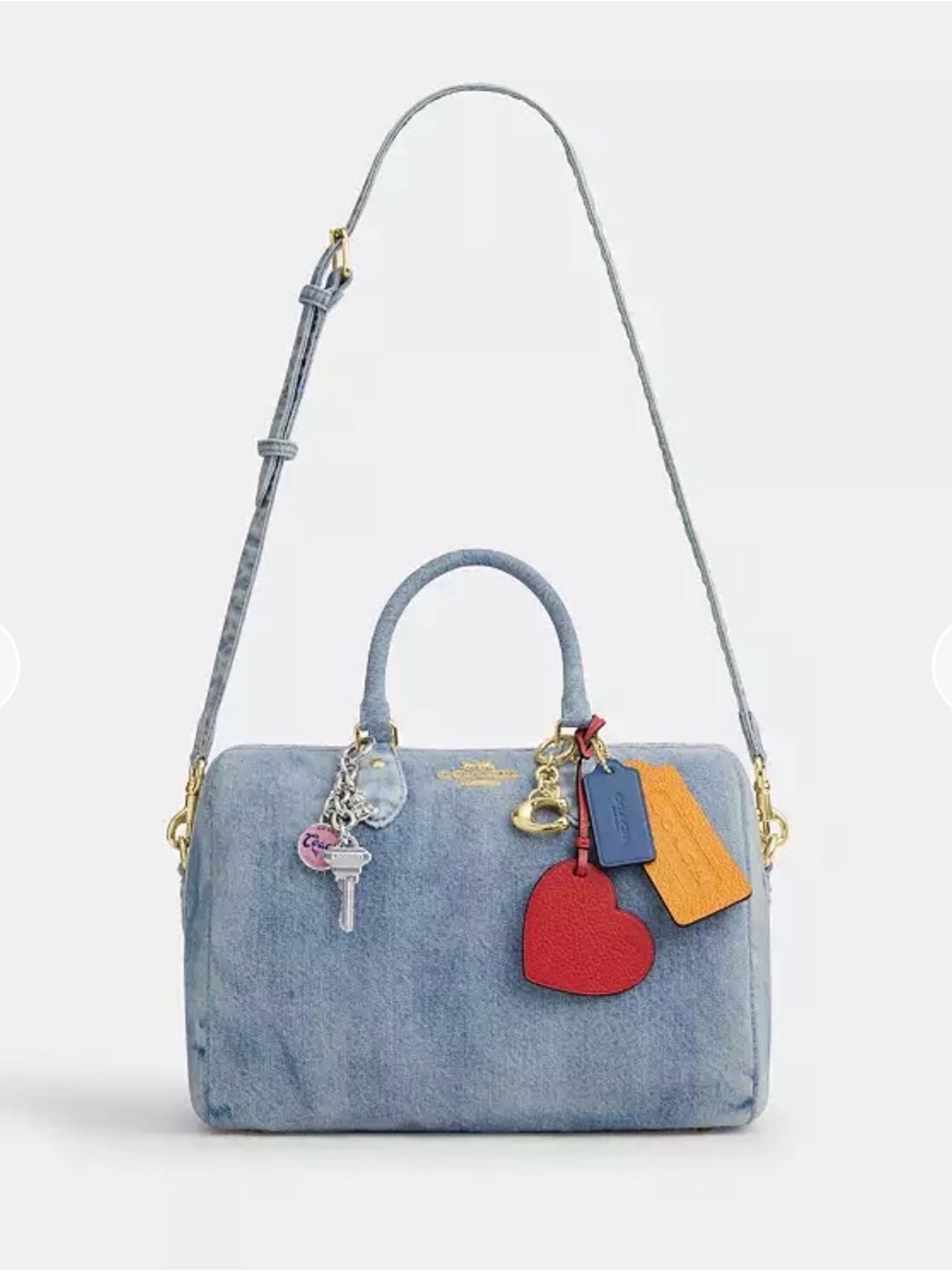🆕 Coach Large Denim Rowan Bag with Strap & Charms 🩵✨💙 - Picture 3 of 10